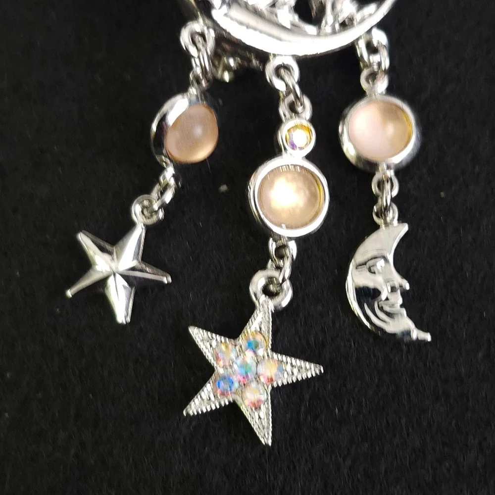 Silver Tone Vintage Angel Lute Player Stars Moons Jewelry‎ Pin Brooch Pendant